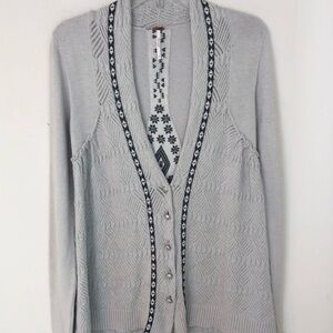 Free People Light Gray Cardigan with Patterned Trim